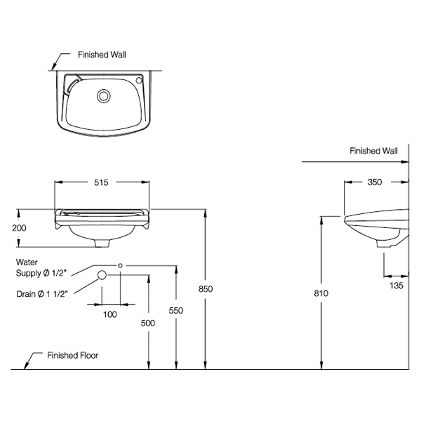 Thông số kỹ thuật chậu rửa treo tường Cotto C002 