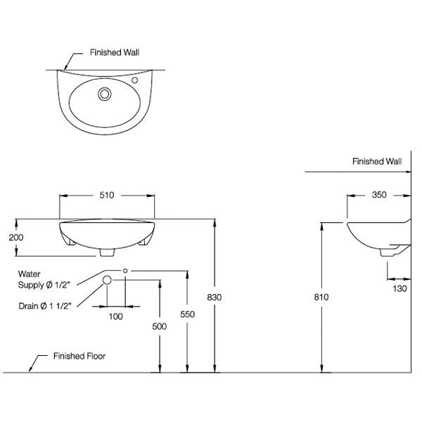 Thông số kỹ thuật chậu rửa treo tường cotto C005