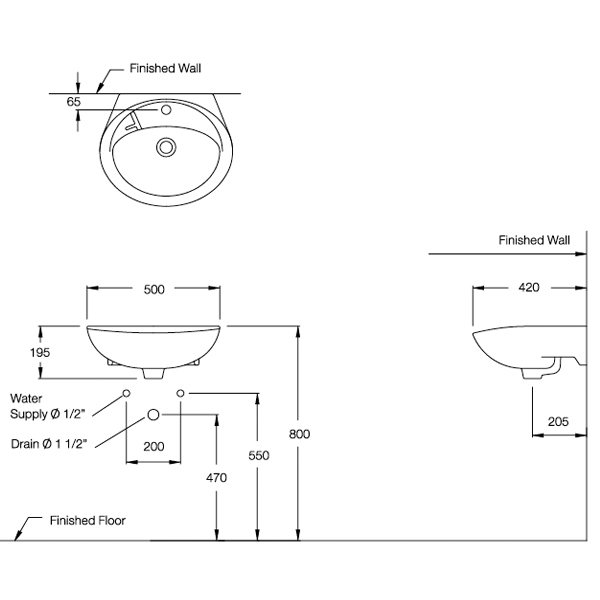 Thông số kỹ thuật Chậu rửa treo tường C013