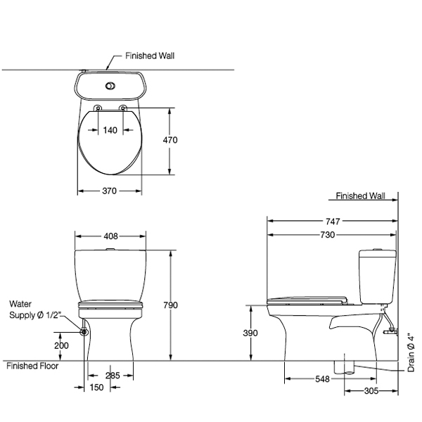 Thông số kỹ thuật bồn cầu Cotto 2 khối C13882