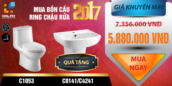 Mua bồn cầu Cotto 1 khối C1053 tại Hải Linh nhận ngay chậu rửa Cotto C0141/C4241