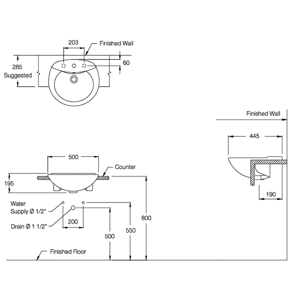 Thông số Chậu rửa bán âm bàn COTTO C0240