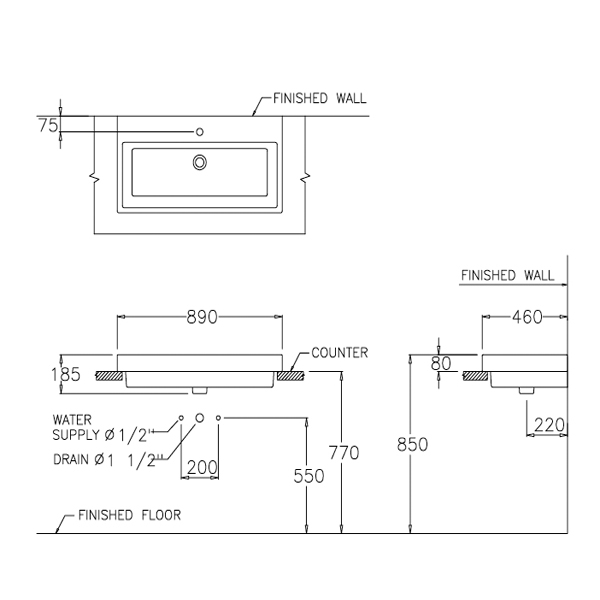 Thông số Chậu rửa đặt bàn đá Cotto C0900