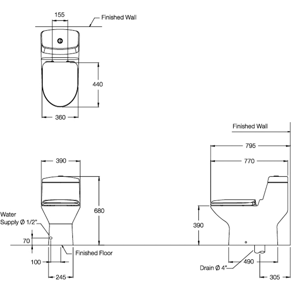 Thông số kỹ thuật Bàn cầu Cotto một khối C1111