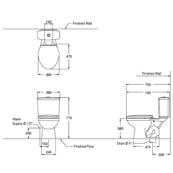 Thông số kỹ thuật Bồn cầu Cotto 2 khối C1391
