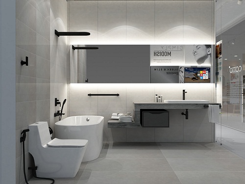 Mẫu phòng tắm sử dụng thiết bị vệ sinh Cotto dành cho vợ chồng mới cưới đơn giản nhưng hiện đại