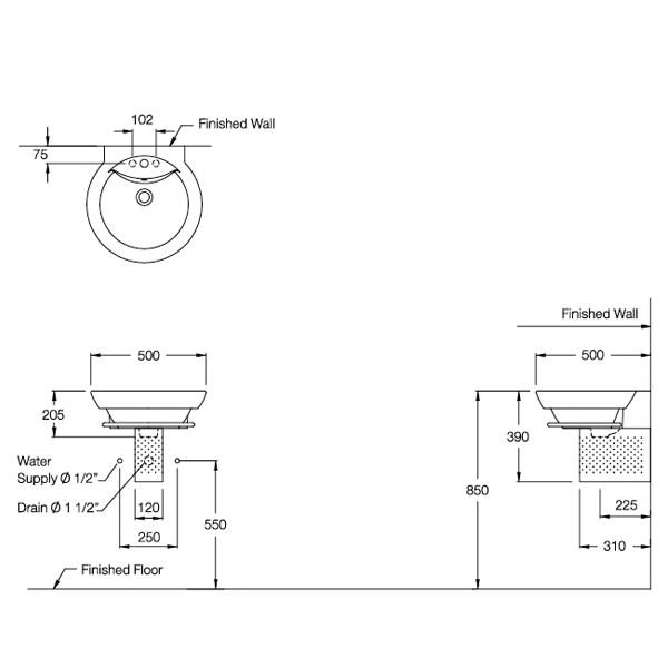 Thông số Chậu rửa Cotto treo tường SC0285