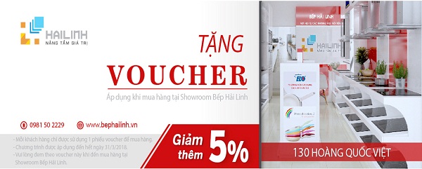 Tặng Vouchet giảm giá hấp dẫn nhân dịp khai trương showroom Bếp mới