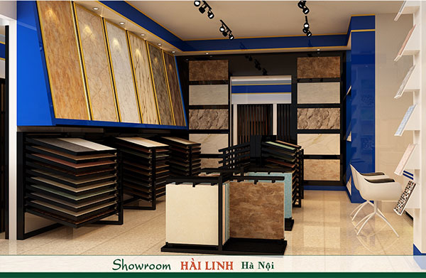 Không gian trưng bày gạch ốp lát các thương hiệu Viglacera, Bạch Mã, Taicera… Tây Ban Nha, Ý, Vietceramic