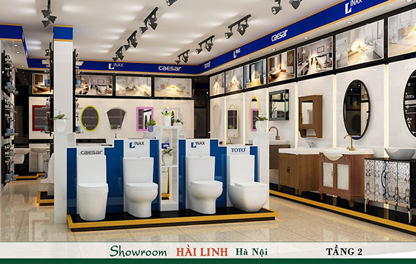 Không gian trưng bày thiết bị vệ sinh các thương hiệu như TOTO, Caesar, Inax, Viglacera..