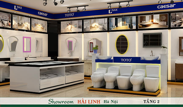 Không gian trưng bày thiết bị vệ sinh các thương hiệu như TOTO, Caesar, Inax, Viglacera..
