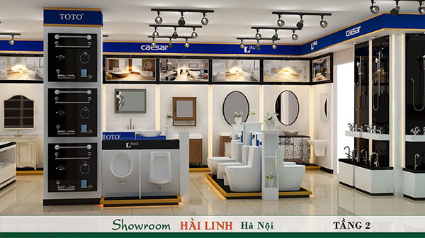 Không gian trưng bày thiết bị vệ sinh các thương hiệu như TOTO, Caesar, Inax, Viglacera..