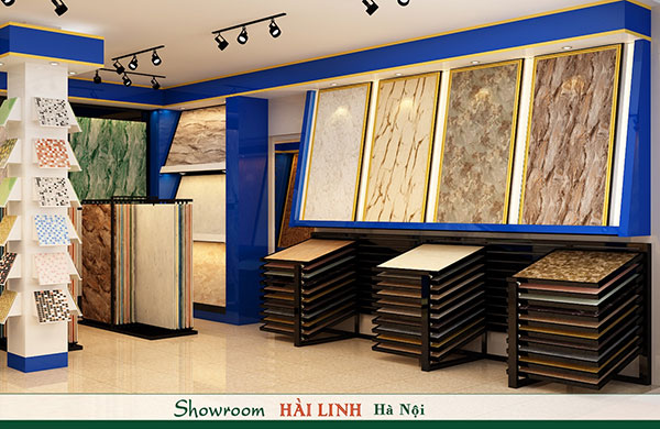 Không gian trưng bày gạch ốp lát các thương hiệu Viglacera, Bạch Mã, Taicera… Tây Ban Nha, Ý, Vietceramic