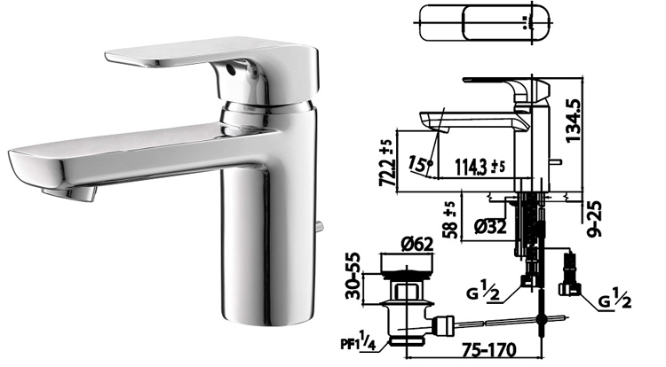Hình ảnh Vòi chậu gật gù nóng lạnh thân cao CT202A