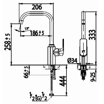 Bản vẻ vòi rửa bát COTTO CT2150A