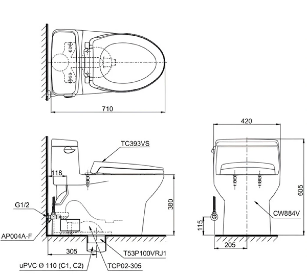 Ban ve ky thuat Bon cau TOTO MS884T2